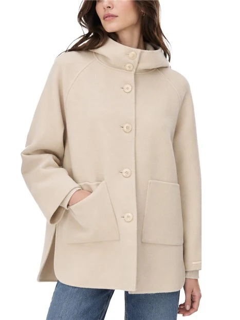 CAPPOTTO CORTO CON CAPPUCCIO IN MISTO LANA DONNA AVORIO