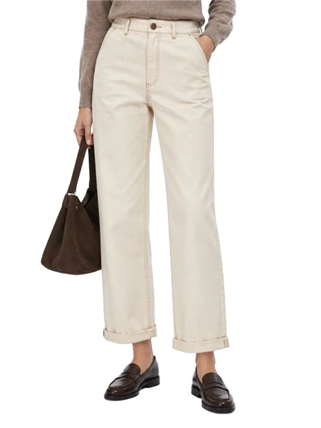 PANTALONI CROPPED IN COTONE CON RISVOLTO DONNA AVORIO