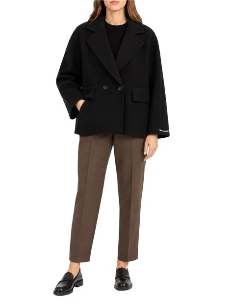 CAPPOTTO CORTO DOPPIOPETTO AMPIO IN MISTO LANA DONNA NERO