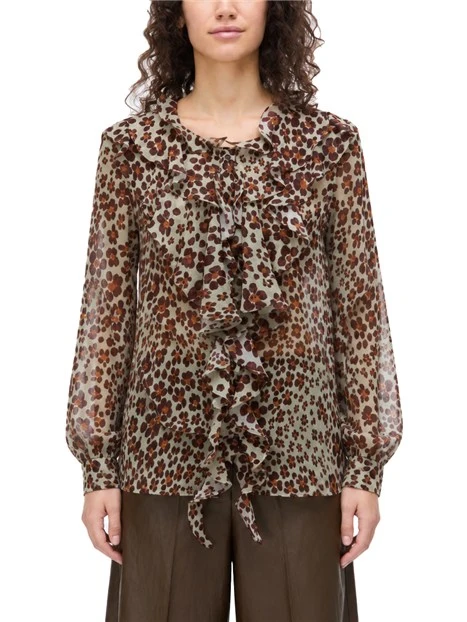 CAMICIA IN CRÊPE STAMPATO CON RUCHES DONNA VERDE
