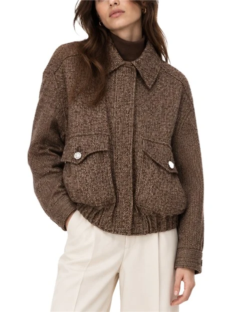 GIACCA  CORTA IN TWEED CON BOTTONI GIOIELLO DONNA MARRONE