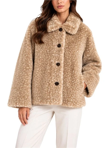 GIACCA IN ECO PELLICCIA MORBIDA IN TESSUTO FLUFFY DONNA MARRONE
