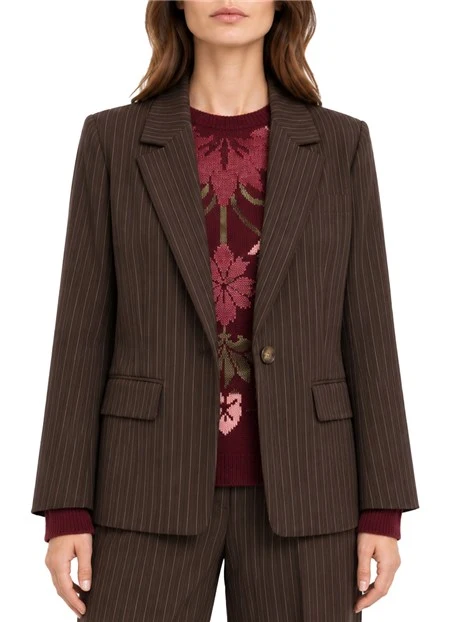 BLAZER ADERENTE IN TESSUTO STRETCH GESSATO DONNA MARRONE