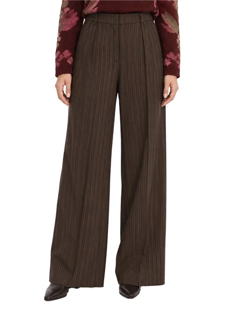 PANTALONI PALAZZO IN TESSUTO STRETCH DONNA GESSATO MARRONE