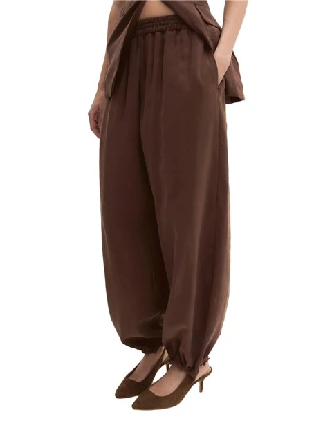 PANTALONI JOGGERS CON COULISSE ALLA CAVIALIGA ED ELASTICO IN VITA DONNA MARRONE