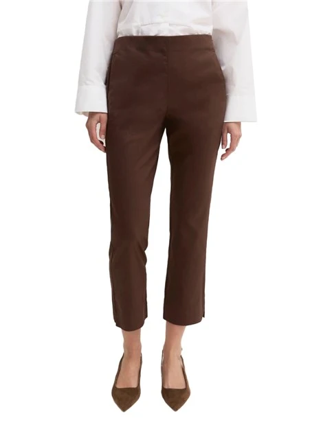 PANTALONI CROPPED  CON PINCE IN VITA E ZIPLATERALE DONNA MARRONE