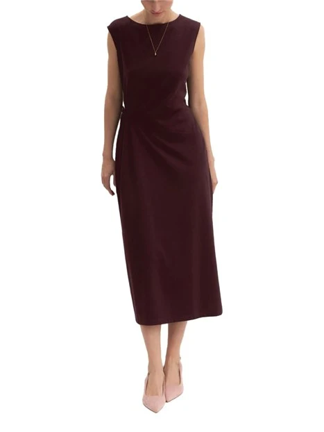 VESTITO LUNGO CON TAGLIO DIAGONALE IN VITA E SCOLLO A BARCA DONNA BORDEAUX