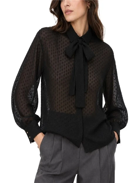 CAMICIA IN GEORGETTE A POIS CON FIOCCO DONNA NERO