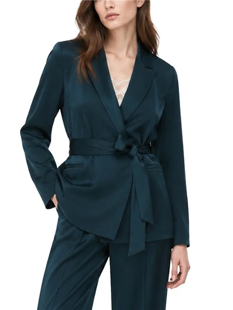 BLAZER DOPPIOPETTO IN RASO FLUIDO PETROLIO DONNA