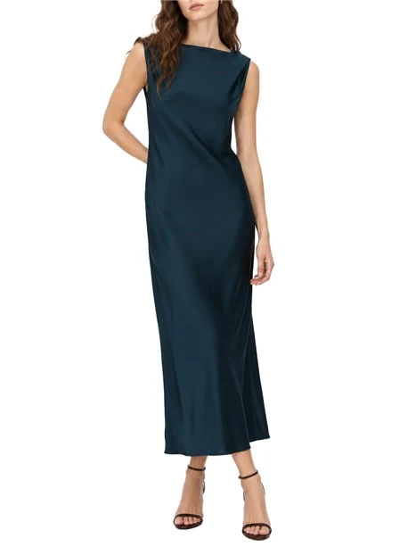VESTITO LUNGO IN RASO FLUIDO PETROLIO DONNA PETROLIO