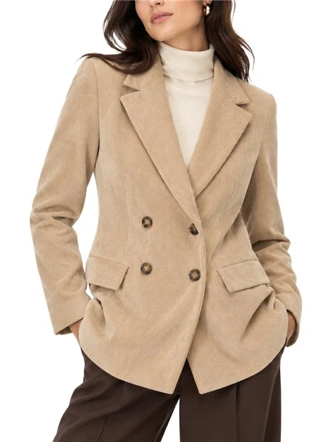 BLAZER DOPPIOPETTO IN VELLUTO A COSTE DONNA MARRONE