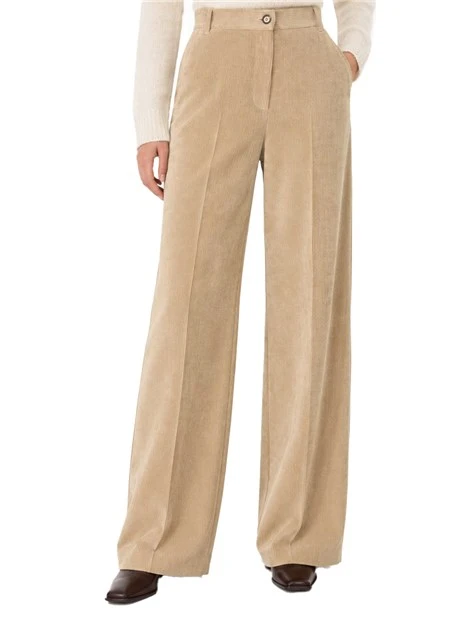 PANTALONI PALAZZO N VELLUTO FLUIDO A COSTE DONNA MARRONE