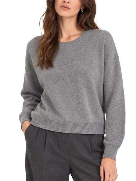 MAGLIA GIROCOLLO AMPIA CON CUCITURE A VISTA IN MISTO CASHMERE E LANA DONNA GRIGIO