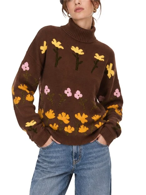 MAGLIA DOLCEVITA IN MISTO LANA E CINIGLIA CON EFFETTO 3D DONNA MARRONE