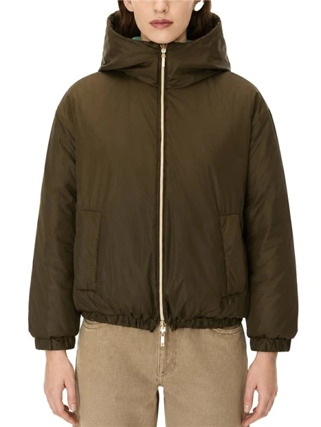 GIACCA IMPERMEABILE STILE BOMBER REVERSIBILE CON CAPPUCCIO DONNA VERDE