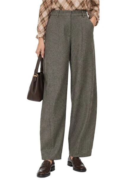 PANTALONI CHINO BARREL IN FLANELLA MISTO LANA DONNA MARRONE