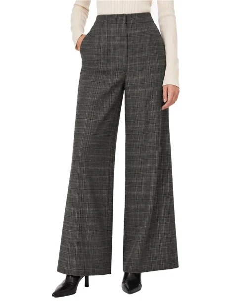 PANTALONI PALAZZO WIDE LEG IN FLANELLA MISTO LANA DONNA ANTRACITE