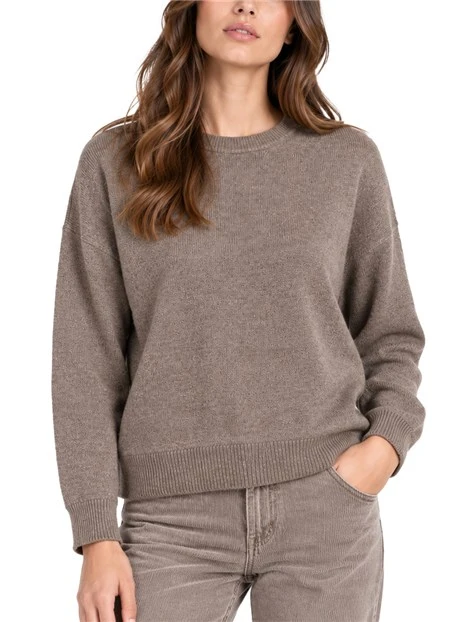 MAGLIA GIROCOLLO IN MISTO CASHMERE E LANA BEIGE DONNA MARRONE