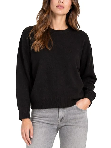 MAGLIA GIROCOLLO IN MISTO CASHMERE E LANA BEIGE DONNA NERO