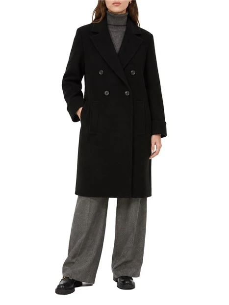 CAPPOTTO LUNGO DOPPIOPETTO IN PANNO MISTO LANA DONNA NERO