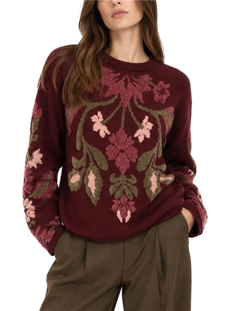 MAGLIA GIROCOLLO IN MISTO LANA CON EFFETTO 3D DONNA BORDEAUX