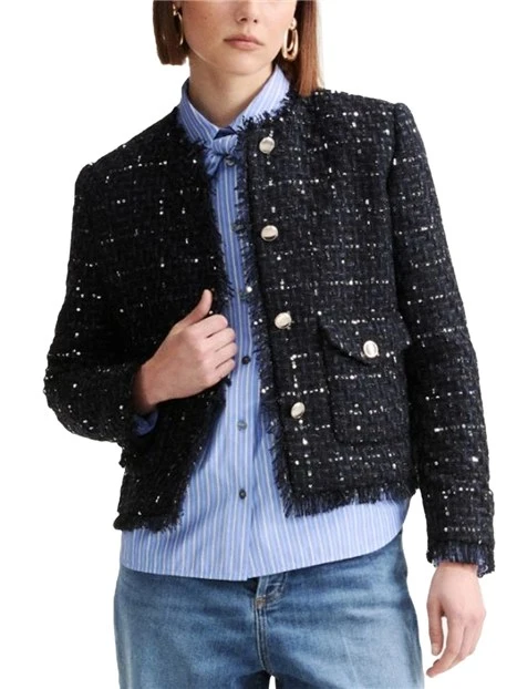 GIACCA CORTA IN STUOIA CON PAILLETTE DONNA BLU