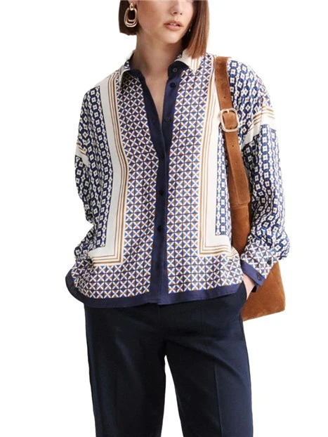 CAMICIA FIT AMPIO IN TWILL DI VISCOSA DONNA BLU