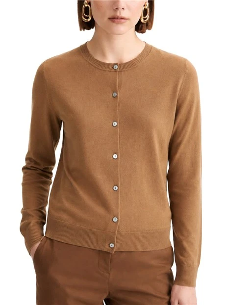 CARDIGAN IN PURA LANA MERINO CON DETTAGLI A COSTINE DONNA MARRONE