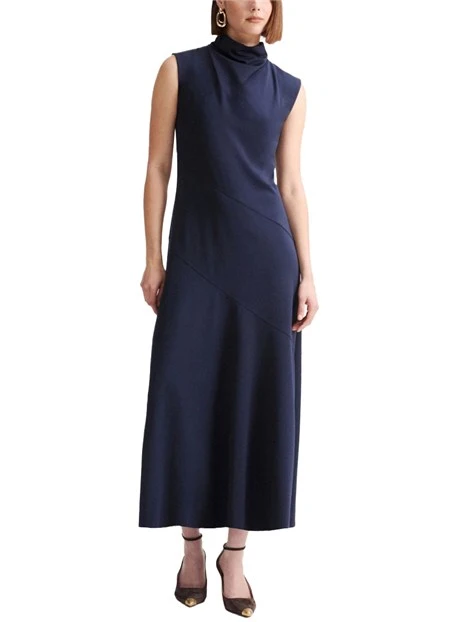 VESTITO LUNGO IN JERSEY PUNTO MILANO SVASATO DONNA BLU