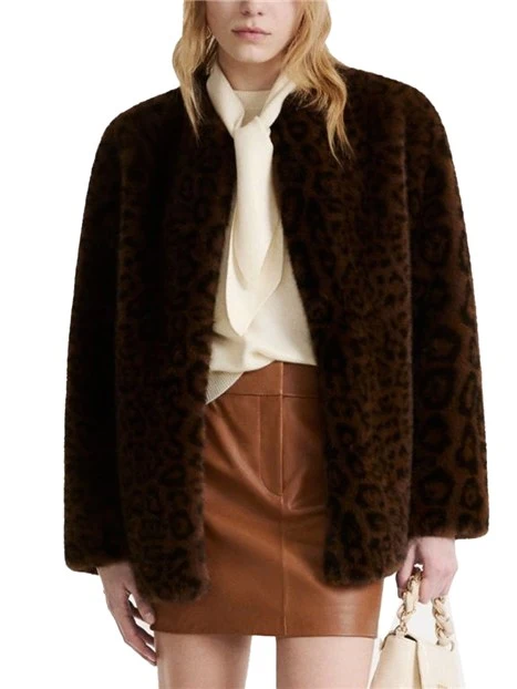 GIACCIA IN JERSEY FURRY ANIMALIER DONNA MARRONE