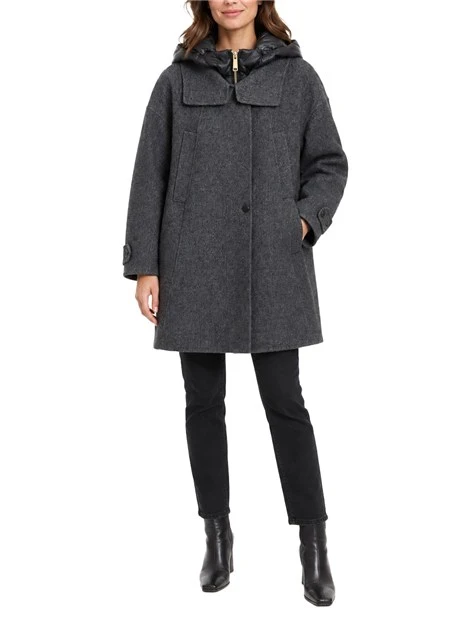 CAPPOTTO CORTO IN LANA CON CAPPA CON PIUMINO INTERNO RIMOVIBILE DONNA GRIGIO