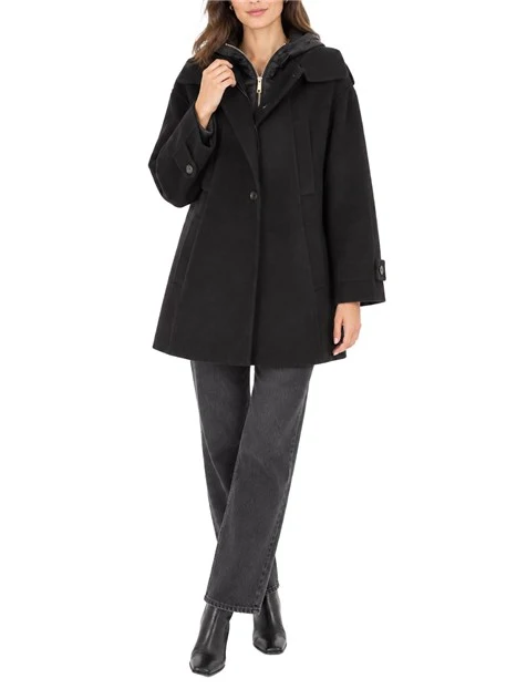 CAPPOTTO CORTO IN LANA CON CAPPA CON PIUMINO INTERNO RIMOVIBILE DONNA NERO