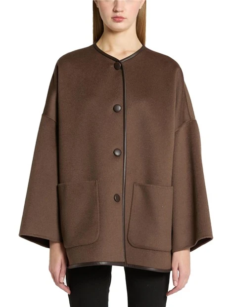 CAPPOTTO CORTO A CAPPA IN DOUBLE DI MISTO LANA DONNA MARRONE
