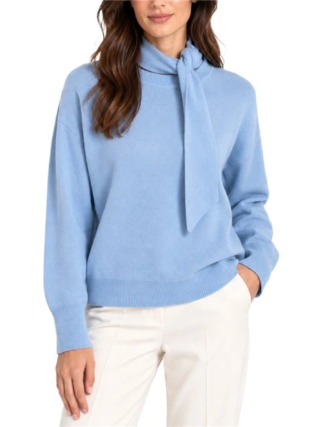 MAGLIA GIROCOLLO  IN LANA E CASHMERE CON SCIARPA RIMOVIBILE DONNA AZZURRO