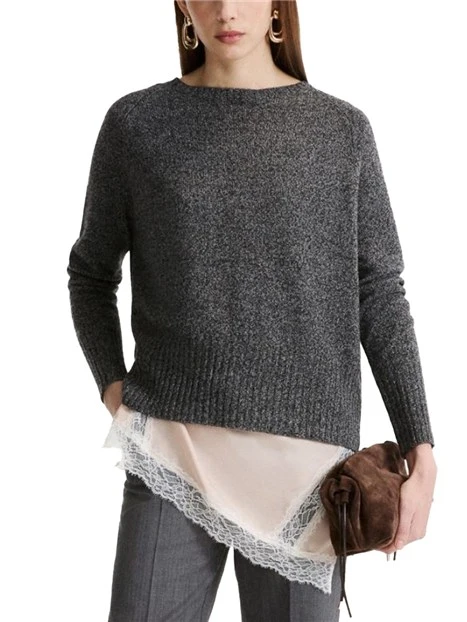 MAGLIA GIROCOLLO  IN MISTO CASHMERE CON FUSCIACCA IN SETA DONNA GRIGIO