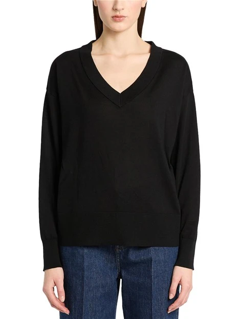 MAGLIA CON SCOLLO A V E SCIARPINA IN SETA DONNA NERO