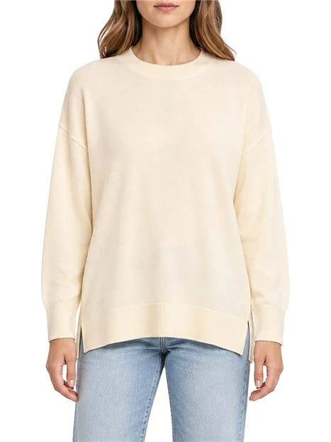 MAGLIA GIROCOLLO IN PURO LYOCELL CON SPACCHI LATERALI DONNA AVORIO