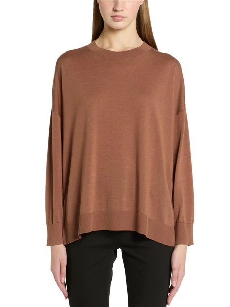 MAGLIA GIROCOLLO IN PURO LYOCELL CON SPACCHI LATERALI DONNA MARRONE