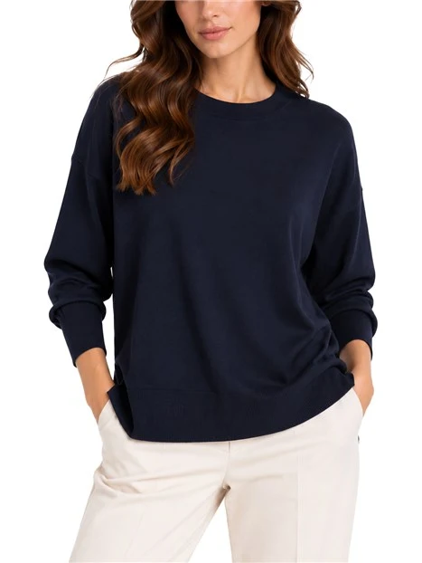 MAGLIA GIROCOLLO IN PURO LYOCELL CON SPACCHI LATERALI DONNA BLU