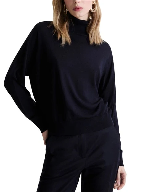 MAGLIA DOLCEVITA IN LYOCELL CON DETTAGLI A COSTINE DONNA BLU
