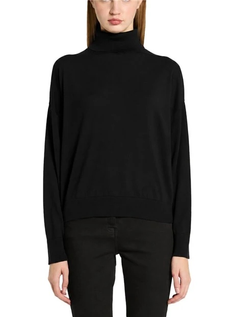 MAGLIA DOLCEVITA IN LYOCELL CON DETTAGLI A COSTINE DONNA NERO