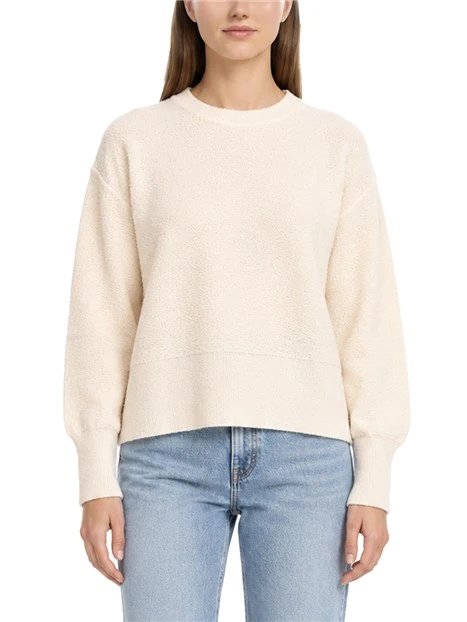 MAGLIA GIROCOLLO CON TEXTURE MATERICA E DETTAGLI LAVORATI A COSTINE DONNA AVORIO