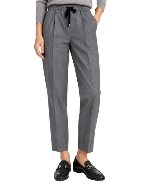 PANTALONI PALAZZO IN GABARDINA DI MISTO LANA CON COULISSE DONNA GRIGIO