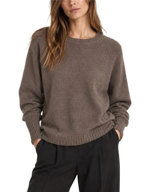 MAGLIA GIROCOLLO  IN MISTO CASHMERE CON FUSCIACCA IN SETA DONNA MARRONE