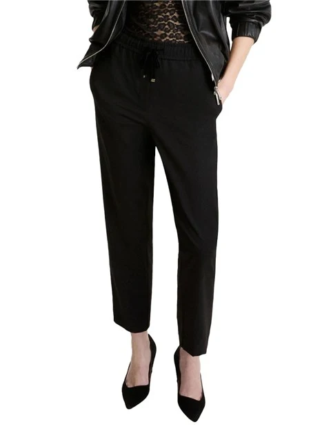 PANTALONI PALAZZO  IN GABARDINA DI MISTO LANA CON COULISSE DONNA NERO