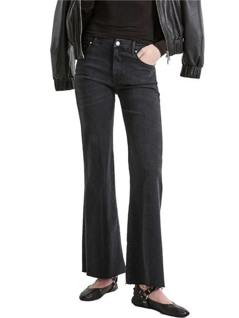 JEANS CROPPED WIDE LEG CON ORLO A VIVO DONNA NERO