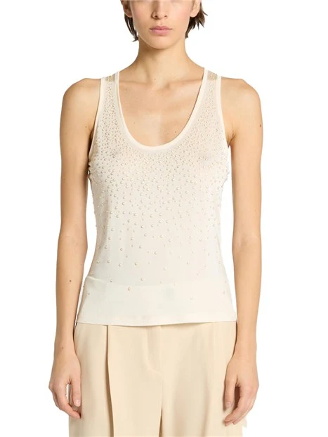 TOP IN JERSEY DI VISCOSA CON PERLE DONNA AVORIO