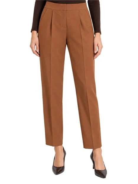 PANTALONI PALAZZO IN MISTO VISCOSA STRETCH CON PIEGA STIRATA  DONNA MARRONE