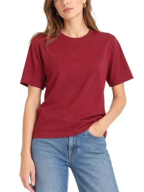 T-SHIRT MANICA CORTA IN COTONE  TAGLIO BOXY DONNA BORDEAUX