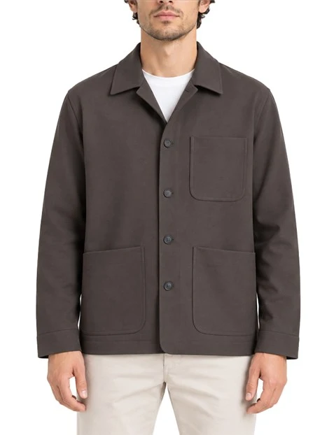 GIACCA CORTA CON CHIUSURA A CAMICIA  E TASCHE APPLICATE UOMO MARRONE